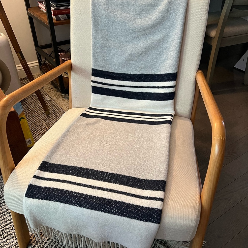 Striped Gray and Navy Throw Blanket